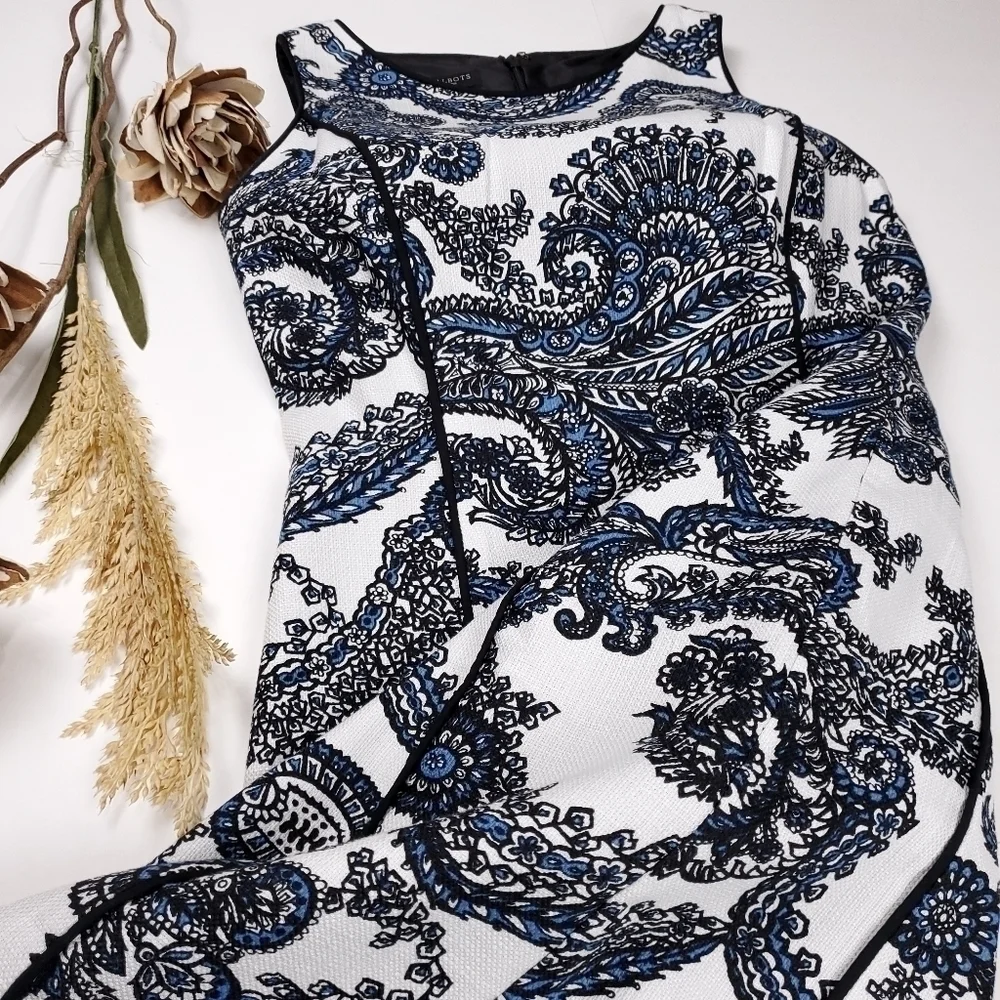 Talbots White Blue Black Paisley Modal Blend Dress Size 2p - Picture 10 of 15